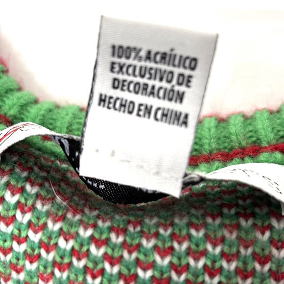 Jolly Ugly Christmas Sweater grn red white stripe faux suspenders EUC Size L - Picture 14 of 14